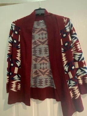 Charlotte Russe Burgundy Aztec Open-Front Cardigan